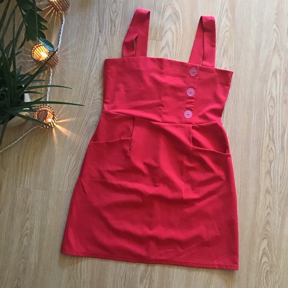 Asos red mini dress with big buttons and pockets! - Picture 2 of 8